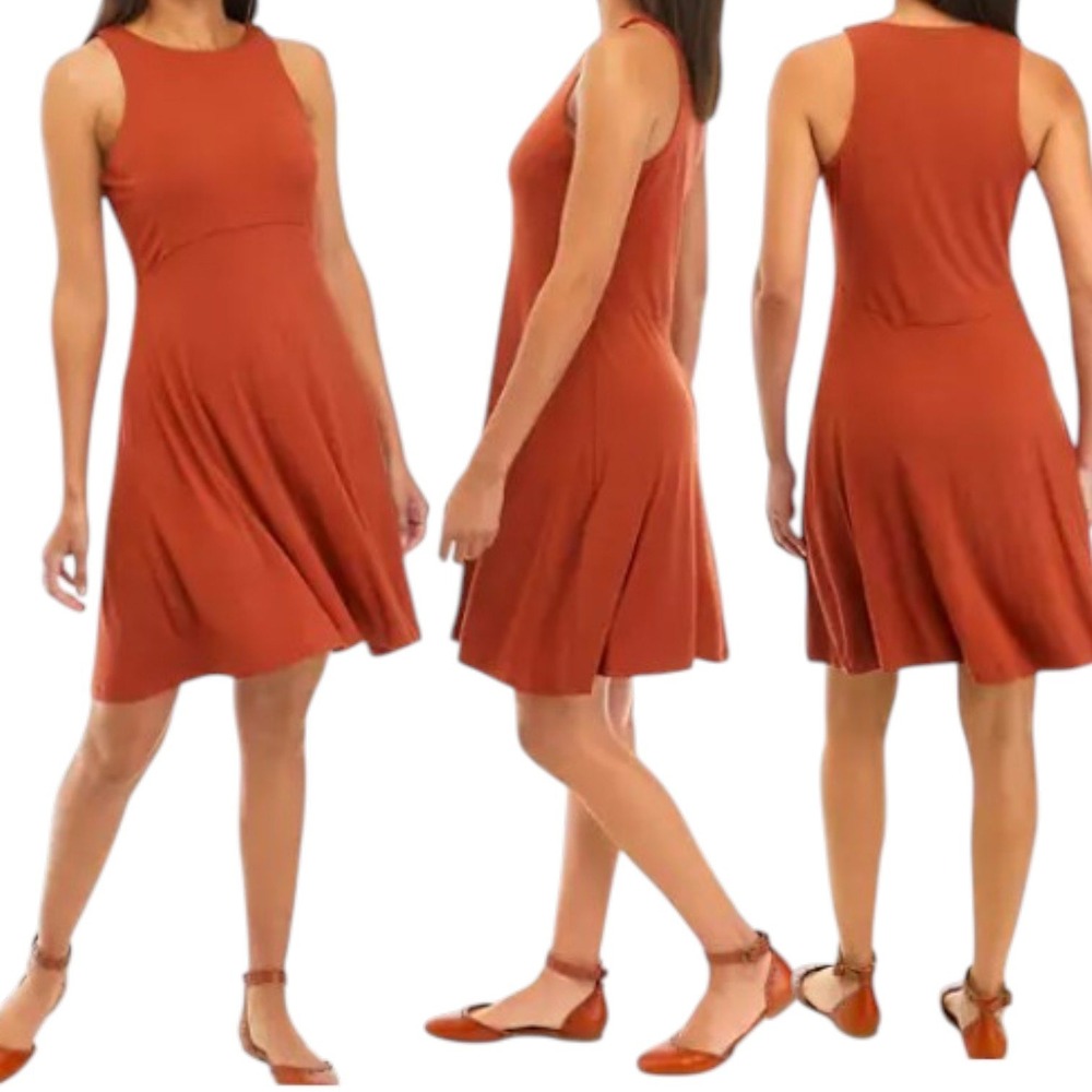 Workshop L Sleeveless A-Line Knit Dress Rust Orange Soft Stretch Bohemian Earthy